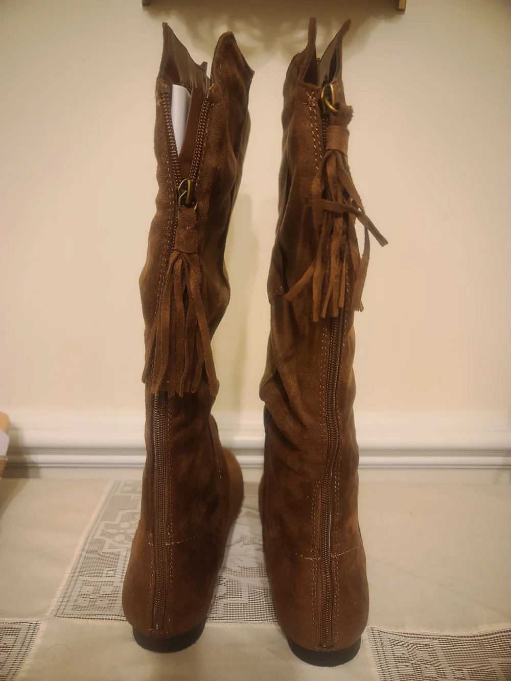 Women's Brown Suede Fringe Knee Boots